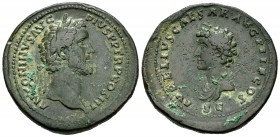 Antoninus Pius and Marcus Aurelius. Sestercio. 141 d.C. Rome. (Spink-4527). (Ric-1214). Anv.: ANTONINVS AVG PIVS P P TR P COS III. Busto laureado de A...