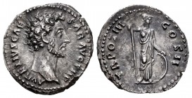 Marcus Aurelius. Denario. 148-149 d.C. Rome. Acuñado bajo Antonino Pío. (Ric-444). (Bmc-689). (C-618 var.). Anv.: AVRELIVS CAESAR AVG PII F. Cabeza de...