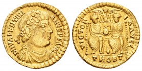 Valentinian I. Sólido. 373-375 d.C. Treveri. (Spink-19283). (Ric-17b). Anv.: DN VALENTINIANVS PF AVG. Busto de Valentiniano a derecha. Rev.: VICTORIA ...
