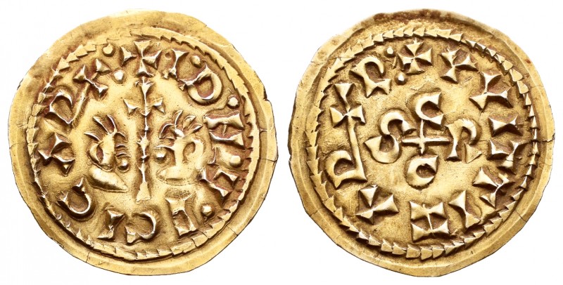 Egica and Witiza (698-702). Tremissis. Caesar Augusta. (Cnv-587.13). (Pliego-718...