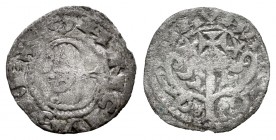 Kingdom of Navarre. Sancho VI (1150-1194). Óbolo. Navarre. (Cru-223 variante). Ve. 0,36 g. NAVARA Legend. Five pointed stars variety. Legend starts at...