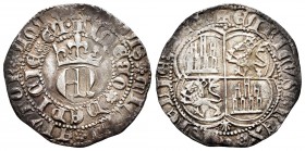 Kingdom of Castille and Leon. Enrique II (1368-1379). 1 real. Coruña. (Bautista-556.4). Rev.: SIDNS - MICHI - AVTOR - NON TIMEBO (B invertida) - DEPIC...