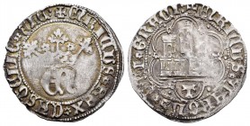 Kingdom of Castille and Leon. Enrique IV (1454-1474). 1/2 real. Toledo. (Bautista-919). Ag. 1,60 g. Round frame on obverse and lobed on reverse. Mint ...
