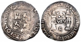 Charles-Joanna (1504-1555). 2 reales. México. R (Rincón). (Cal 2008-107). Anv.: Armas coronadas de Castilla y León, a cada lado M gótica entre puntos....