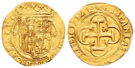 Charles-Joanna (1504-1555). 1 escudo. Sevilla. Estrella. (Cal 2008-57). (Tauler-24). Au. 3,33 g. Arms between “S” and star. Sloppy strike, otherwise c...