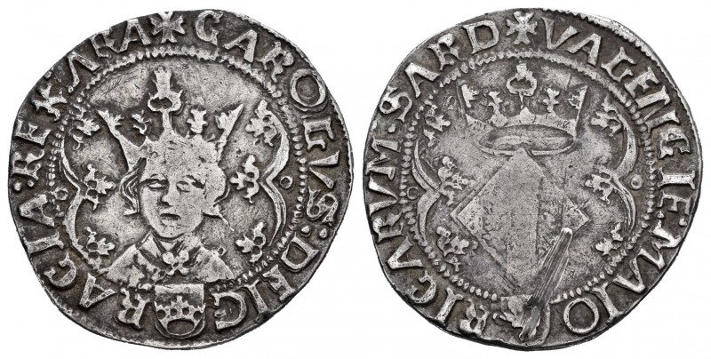 Charles I (1516-1556). 2 reales. Valencia. (Cal 2008-35). Anv.: Escudete con cor...