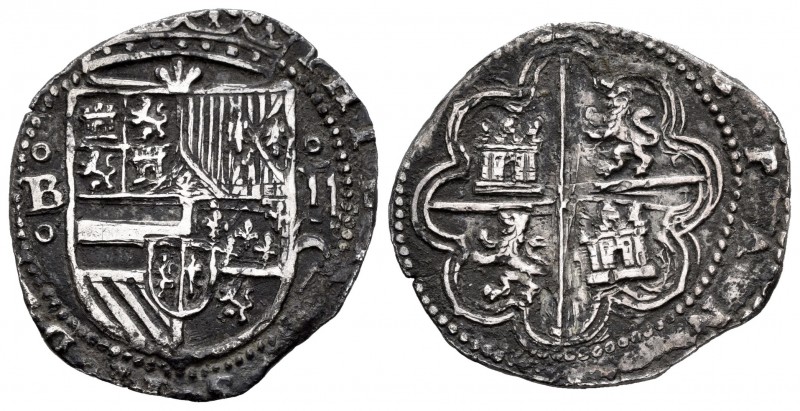 Philip II (1556-1598). 2 reales. Burgos. (Cal 2008-454 variante). (Cal 2019-307 ...