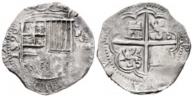 Philip II (1556-1598). 4 reales. 1590. Granada. F. (Cal 2008-298). Ag. 13,46 g. Full date. Minimum oxidations on obverse, otherwise very rare. VF. Est...