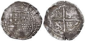 Philip II (1556-1598). 4 reales. 1593. Toledo. C. (Cal 2008-422). Ag. 13,72 g. Value “4” below assayer on the left. Rare. Choice VF. Est...300,00.