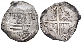 Philip II (1556-1598). 4 reales. 1595. Valladolid. D. (Cal 2008-452). Ag. 13,70 g. Value “IIII” to the right of the arms. Scarce. VF. Est...350,00....