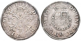 Philip II (1556-1598). 1 escudo de borgoña. 1567. Nimega. (Vti-1310). (Vanhoudt-290.NIJ). Ag. 29,20 g.  Stress marks. Toned. Choice VF. Est...260,00....