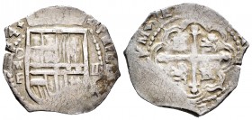 Philip III (1598-1621). 2 reales. 1614. México. F. (Cal 2008-no cita). (Cal 2019-no cita). (Cy). Ag. 6,58 g. Visible the last digits of the date on ob...