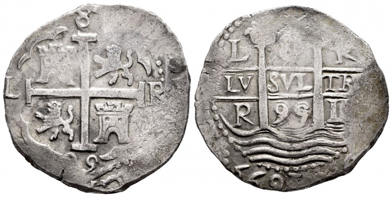 Charles II (1665-1700). 8 reales. 1695. Lima. R. (Cal 2008-239). Ag. 26,72 g. Th...