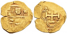 Charles II (1665-1700). 8 escudos. 1694/3. Sevilla. (Cal 2008-188). Au. 26,93 g. With escutcheon of Portugal. Fleur-de-lis in the angles of the cross ...