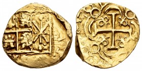 Charles III The Pretender (1701-1714). 2 escudos. 1701. Santa Fe de Nuevo Reino. (A). (Cal 2008-4). (Tauler). Au. 6,65 g. Calicó 2019 plate coin (as P...