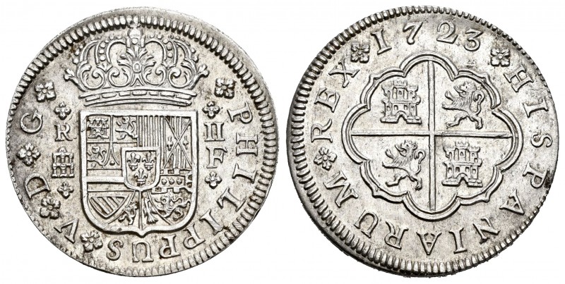 Philip V (1700-1746). 2 reales. 1723. Segovia. F. (Cal 2008-1404). Ag. 6,35 g. A...