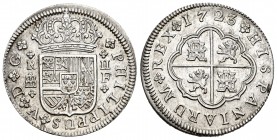 Philip V (1700-1746). 2 reales. 1723. Segovia. F. (Cal 2008-1404). Ag. 6,35 g. Attractive. Original luster. XF/AU. Est...140,00.