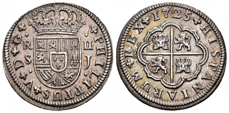 Philip V (1700-1746). 2 reales. 1725. Sevilla. J. (Cal 2008-1427). Ag. 5,90 g.  ...
