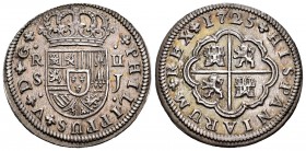 Philip V (1700-1746). 2 reales. 1725. Sevilla. J. (Cal 2008-1427). Ag. 5,90 g.  Old cabinet tone. XF/Almost XF. Est...75,00.