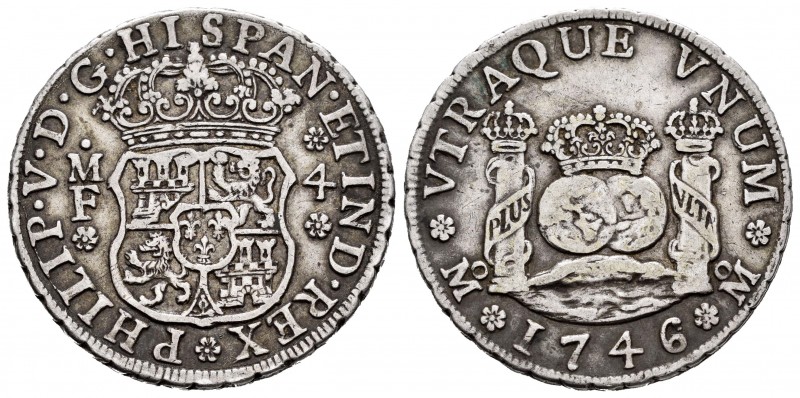 Philip V (1700-1746). 4 reales. 1746. México. MF. (Cal 2008-1064). Ag. 13,35 g. ...