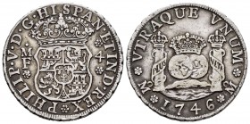 Philip V (1700-1746). 4 reales. 1746. México. MF. (Cal 2008-1064). Ag. 13,35 g. Scarce. Choice VF. Est...250,00.