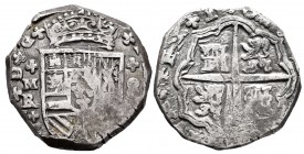 Philip V (1700-1746). 8 reales. 170?. Madrid. B/R (Bernardo de Pedrera). (Cal 2008-Tipo 132). Ag. 26,80 g. Assayer B/R (Bernardo de Pedrera). Very rar...