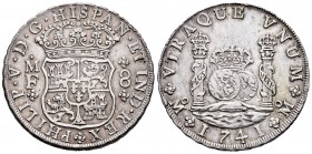 Philip V (1700-1746). 8 reales. 1741. México. MF. (Cal 2008-761). Ag. 26,97 g. Nick on edge. Toned. Almost XF. Est...320,00.