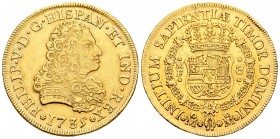 Philip V (1700-1746). 8 escudos. 1735. México. MF. (Cal 2008-127). (Cal onza-428). Au. 26,86 g. Minor nick on edge. Rare. Choice VF. Est...2500,00.