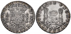 Ferdinand VI (1746-1759). 8 reales. 1757. México. MM. (Cal 2008-429). Ag. 27,01 g.  Tone. Choice VF. Est...250,00.