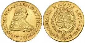 Ferdinand VI (1746-1759). 8 escudos. 1750. México. MF. (Cal 2008-37). (Cal onza-600). Au. 27,01 g. Recent investigations by Carlos Jara indicate 25,64...