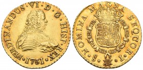 Ferdinand VI (1746-1759). 8 escudos. 1751. Santiago. J. (Cal 2008-72). (Cal onza-644). Au. 27,03 g. Attractive orange patina. Well struck. Very scarce...
