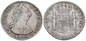 Charles III (1759-1788). 4 reales. 1775. Potosí. JR. (Cal 2008-1176). Ag. 13,35 g. Very scarce in this condition. Choice VF. Est...160,00.