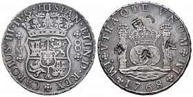 Charles III (1759-1788). 8 reales. 1768. Lima. JM. (Cal 2008-844). Ag. 26,70 g. Asian countermarks (“chops”). Tone. Choice VF. Est...250,00.