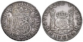 Charles III (1759-1788). 8 reales. 1763. México. MF. (Cal 2008-897). Ag. 26,97 g. Tone. XF. Est...400,00.