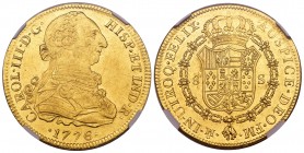 Charles III (1759-1788). 8 escudos. 1776. México. FM. (Cal 2008-93). (Cal onza-766). Au. Mint mark and assayers inverted. It remains some luster. Slab...