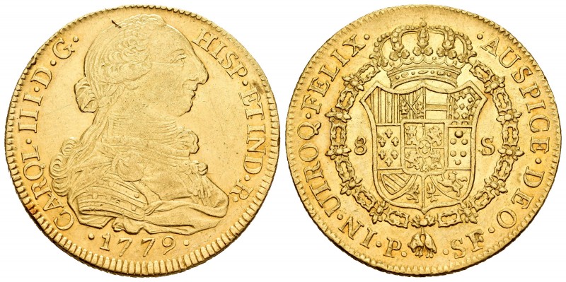 Charles III (1759-1788). 8 escudos. 1779. Popayán. SF. (Cal 2008-132). (Cal onza...