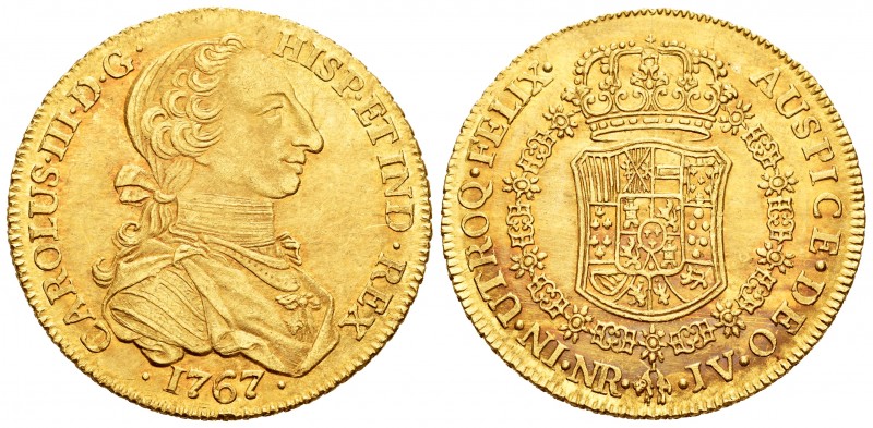 Charles III (1759-1788). 8 escudos. 1767. Santa Fe de Nuevo Reino. JV. (Cal 2008...