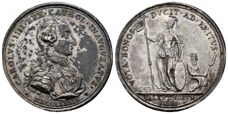 Charles IV (1788-1808). Medalla de proclamación. 1789. Valencia. (H-107). Anv.: ...
