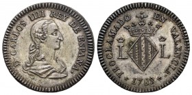 Charles IV (1788-1808). Medalla de proclamación. 1789. Valencia. (H-108). (Vq-13159). Ag. 4,89 g. Flan of 2 reales with bust of Charles III. Old cabin...
