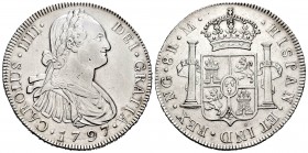 Charles IV (1788-1808). 8 reales. 1797. Guatemala. M. (Cal 2008-628). Ag. 26,91 g. Slightly cleaned, otherwise good example. Very scarce. Choice VF. E...