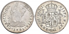 Charles IV (1788-1808). 8 reales. 1791. Lima. IJ. (Cal 2008-644). Ag. 26,93 g. Bust of Charles III and ordinal IV. Scarce. Choice VF/Almost XF. Est......