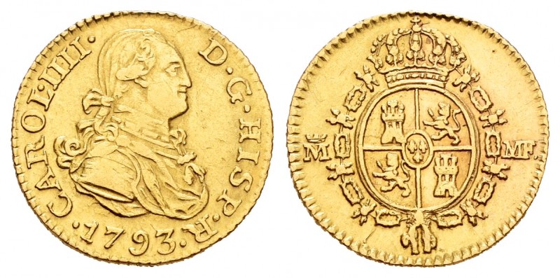 Charles IV (1788-1808). 1/2 escudo. 1793. Madrid. MF. (Cal 2008-613). Au. 1,69 g...