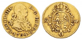 Charles IV (1788-1808). 1/2 escudo. 1794. Madrid. MF. (Cal 2008-614). Au. 1,71 g. Rare. Almost VF. Est...300,00.