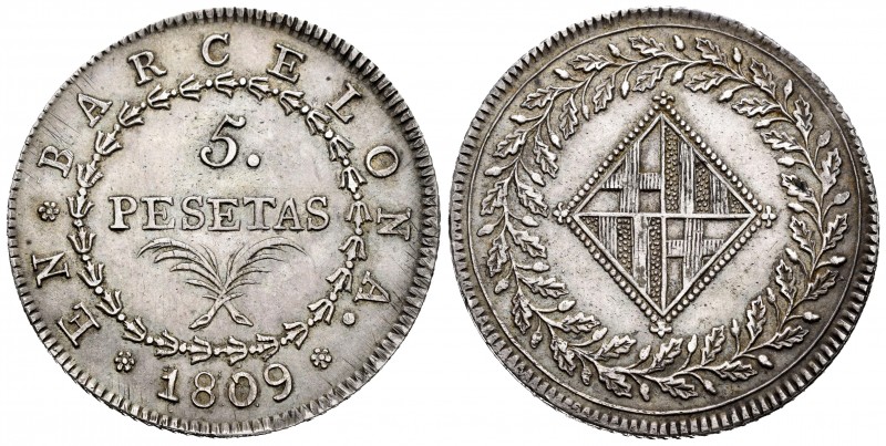 Joseph Napoleon (1808-1814). 5 pesetas. 1809. Barcelona. (Cal 2008-14). Ag. 26,9...