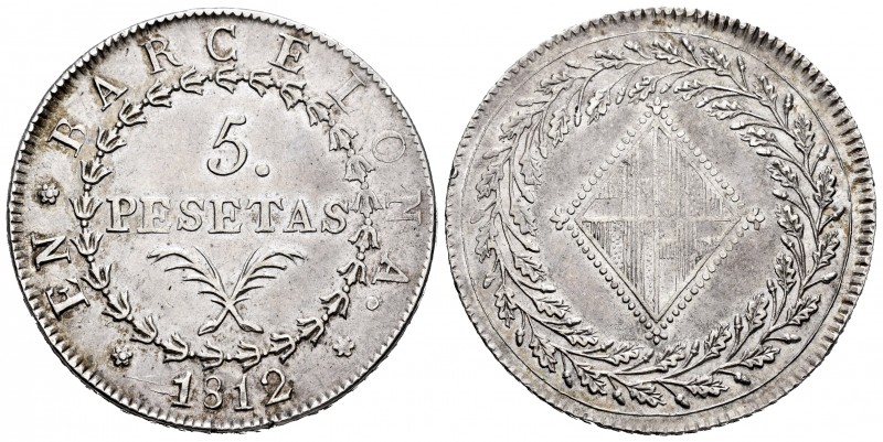 Joseph Napoleon (1808-1814). 5 pesetas. 1812. Barcelona. (Cal 2008-20). Ag. 26,8...