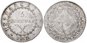 Joseph Napoleon (1808-1814). 5 pesetas. 1812. Barcelona. (Cal 2008-20). Ag. 26,85 g. Scarce. Almost XF. Est...400,00.