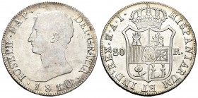 Joseph Napoleon (1808-1814). 20 reales. 1810. Madrid. AI. (Cal 2008-25). Ag. 27,02 g. Big eagle variety. Good example. XF. Est...500,00.