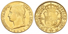 Joseph Napoleon (1808-1814). 80 reales. 1811. Madrid. AI. (Cal 2008-Tipo 4). Au. 6,75 g. Head with riband. Scarce. Almost XF. Est...700,00.