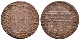 Ferdinand VII (1808-1833). Medalla de proclamación de la Constitución. 1812. Segovia. (Vq-14192). Ae. 6,53 g. 26 mm. Good example. Scarce. Almost XF. ...