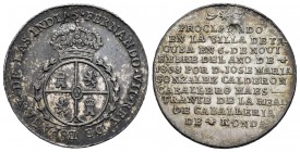 Ferdinand VII (1808-1833). Medalla de proclamación. 6 de noviembre de 1808. México. Tacuba. (H-83). (Vq-13336). Ag. 6,73 g. 26 mm. Flan of 2 reales. D...